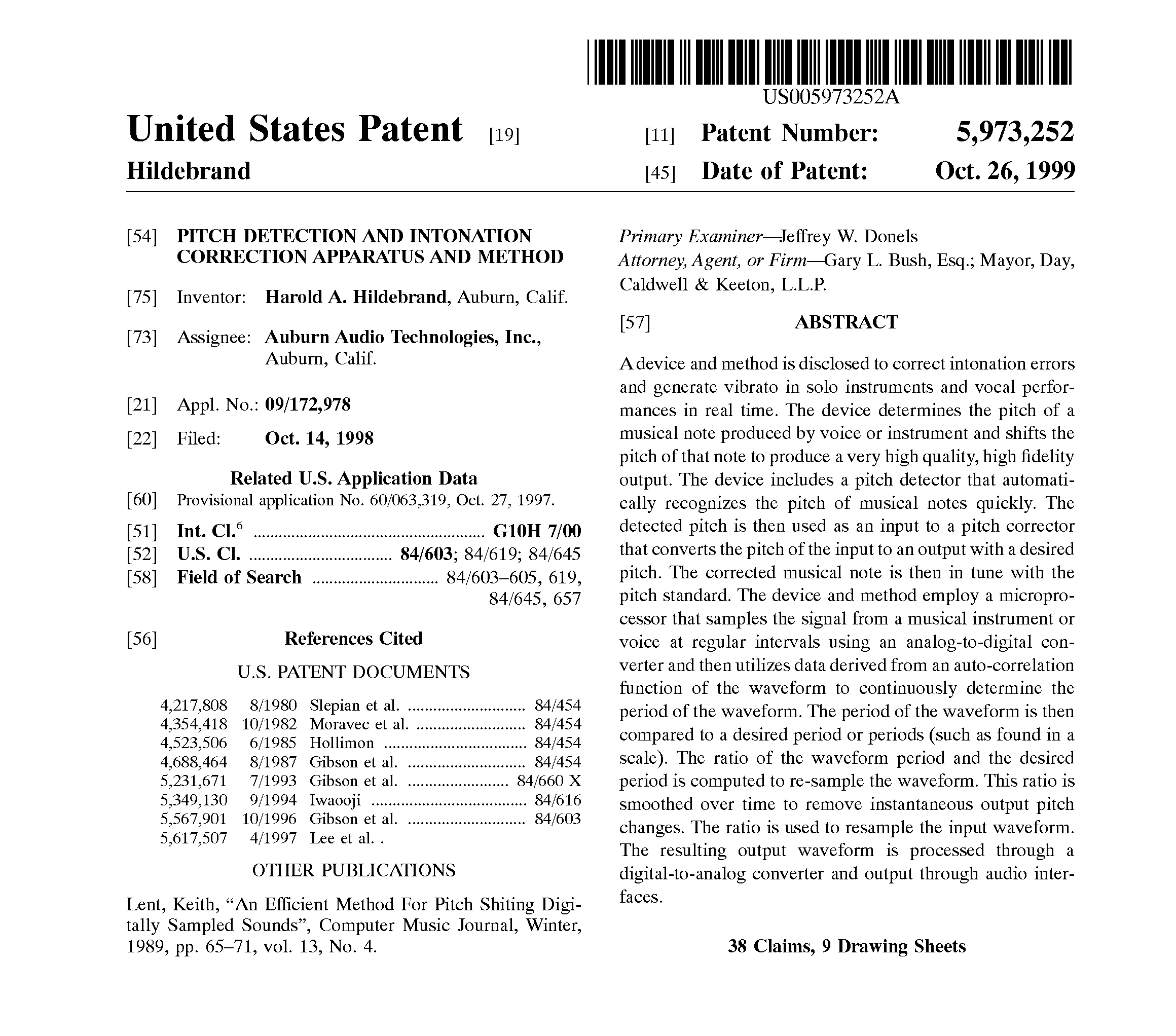 Title of the AutoTune patent.